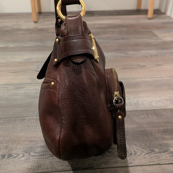 B. Makowski Brown Soft Leather Shoulder Bag Y2K Slouchy Front Pockets Brass - Picture 16 of 16